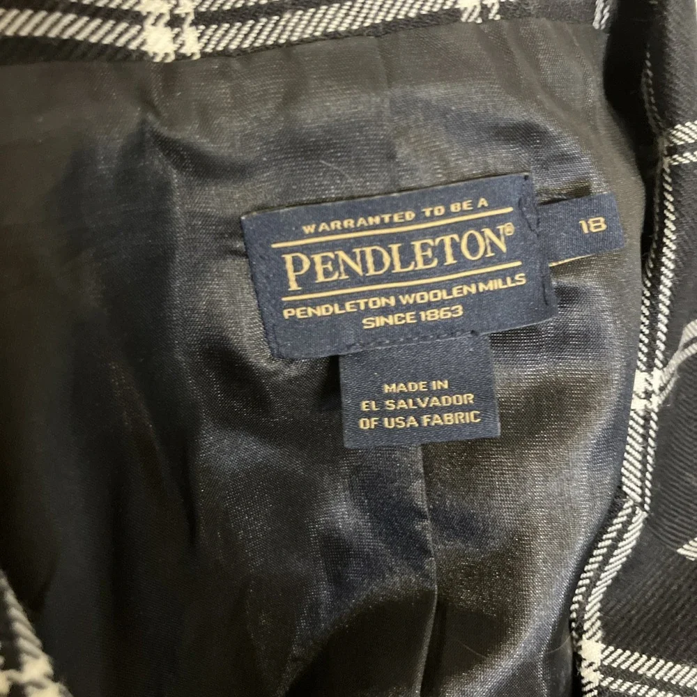 Pendleton Blazer Womens 18 Black/White Plaid‎ Equestrian Dark Academia 100% Wool